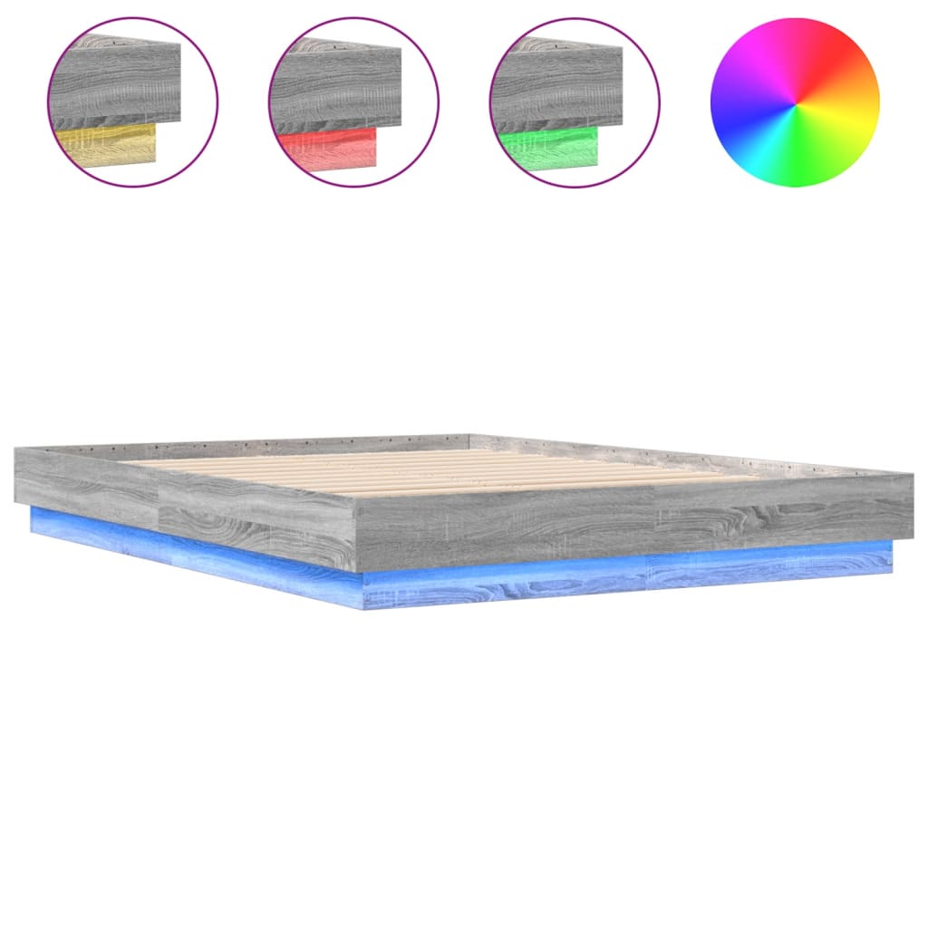 Okvir kreveta s LED svjetlima siva boja hrasta 160 x 200 cm