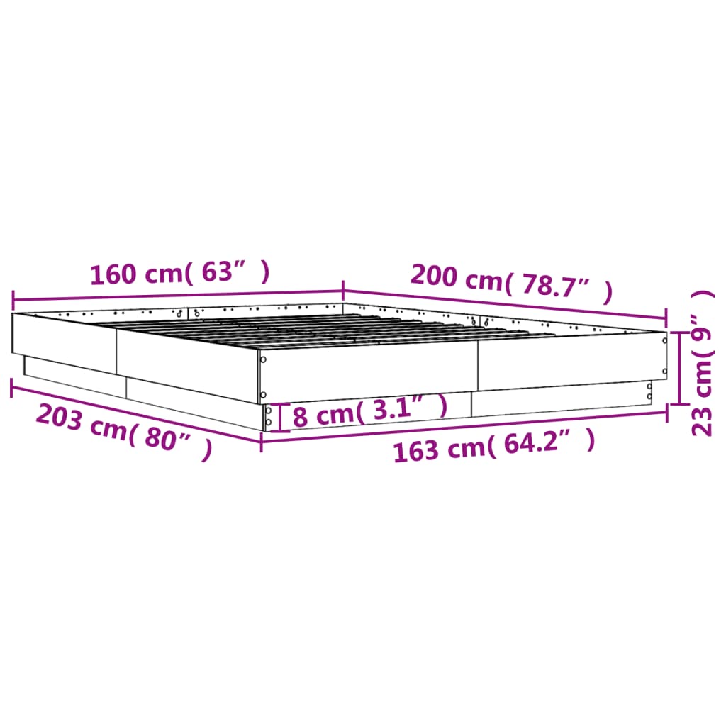 Okvir kreveta s LED svjetlima siva boja hrasta 160 x 200 cm