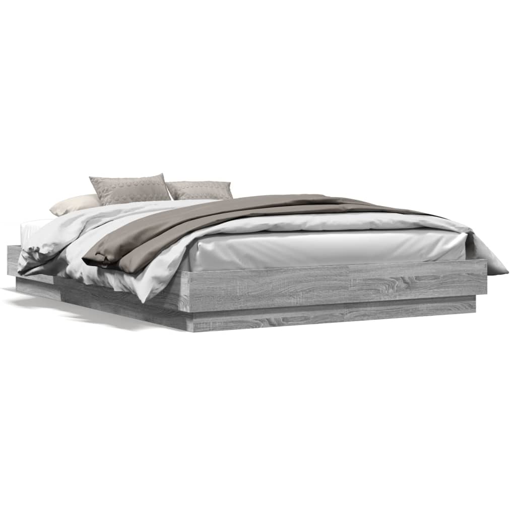 Okvir kreveta s LED svjetlima siva boja hrasta 160 x 200 cm
