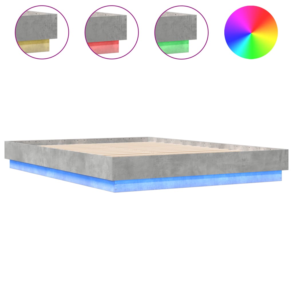 Okvir kreveta s LED svjetlima siva boja betona 150 x 200 cm