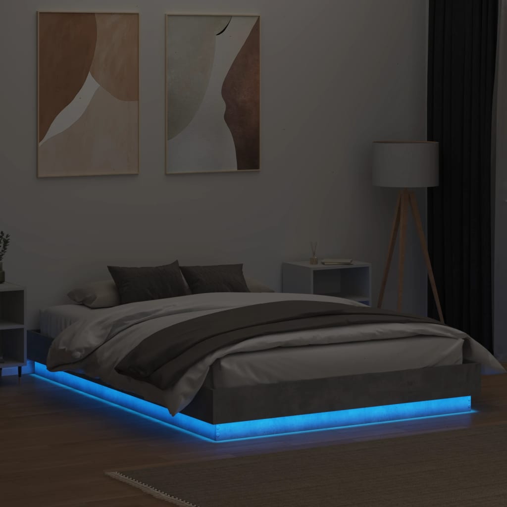 Okvir kreveta s LED svjetlima siva boja betona 150 x 200 cm