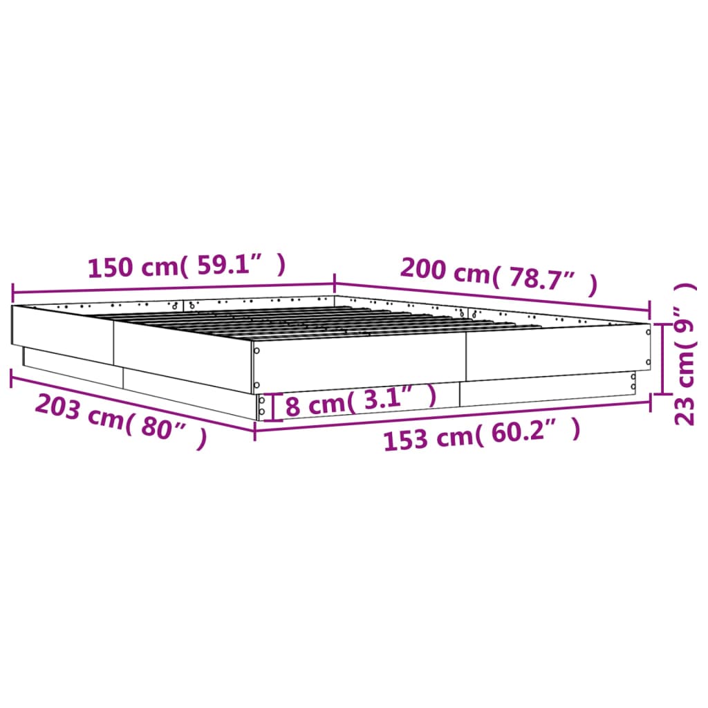 Okvir kreveta s LED svjetlima dimljena boja hrasta 150 x 200 cm