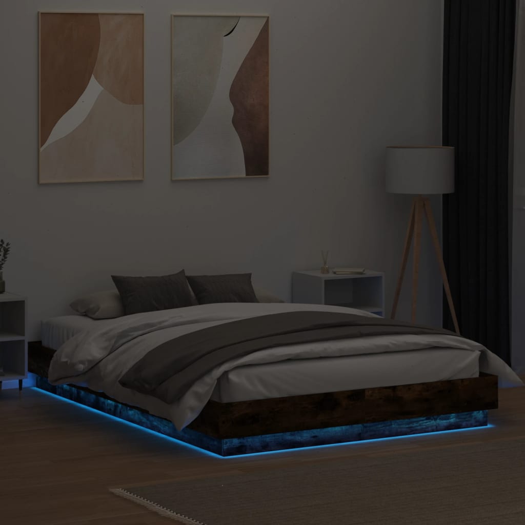 Okvir kreveta s LED svjetlima dimljena boja hrasta 140 x 200 cm