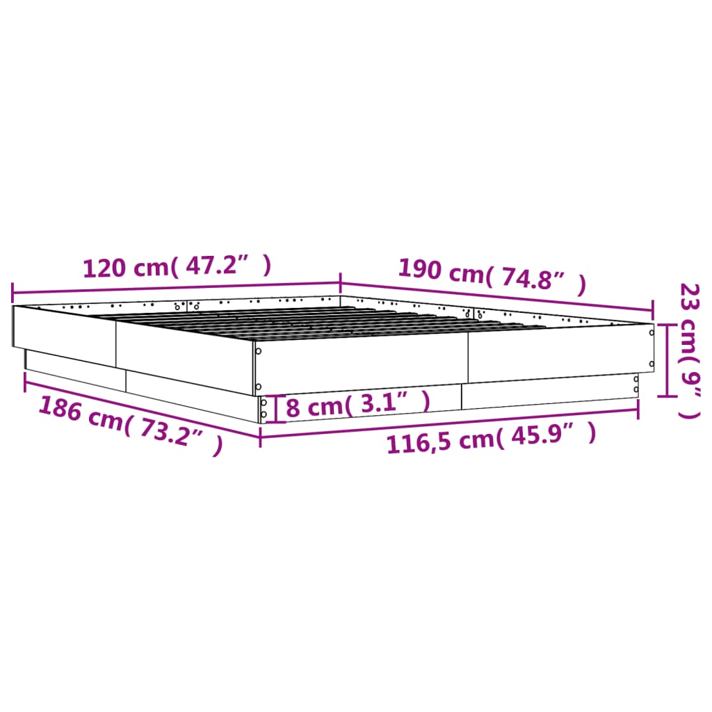 Okvir kreveta s LED svjetlima dimljena boja hrasta 120 x 190 cm
