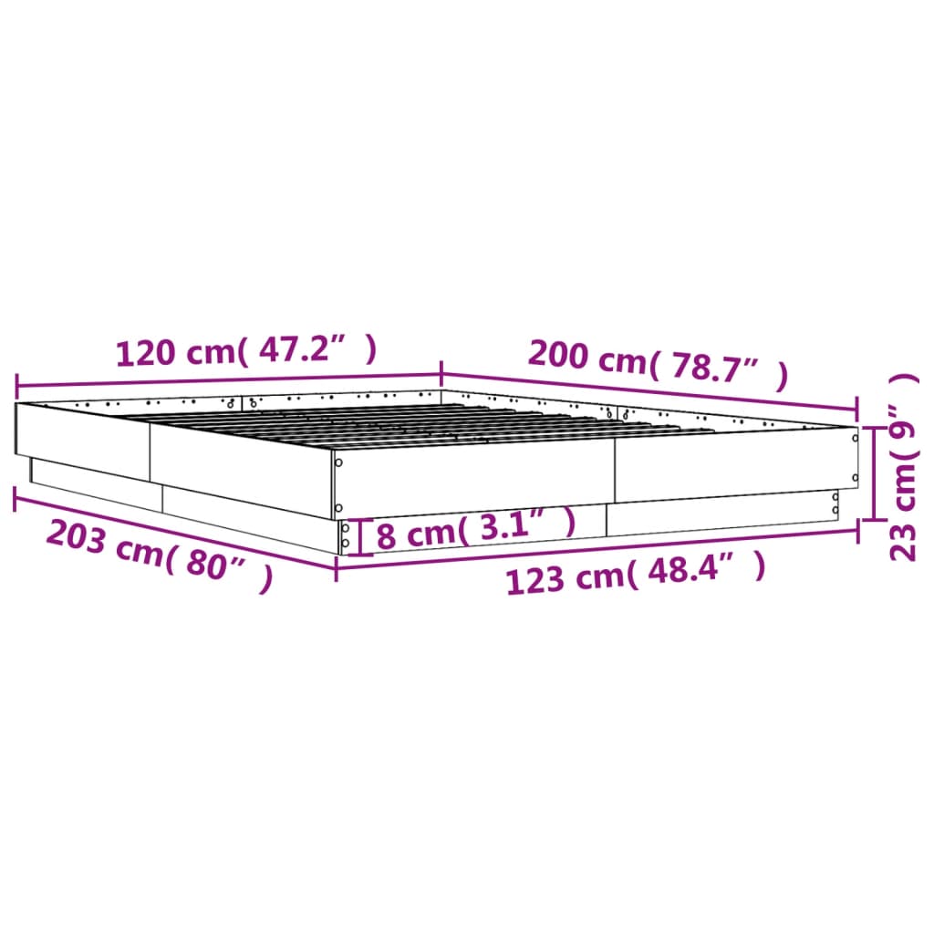 Okvir kreveta siva boja betona 120x200 cm od konstruiranog drva