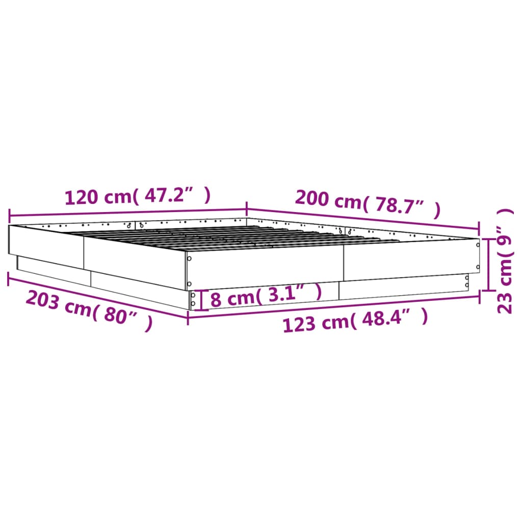 Okvir za krevet boja hrasta 120 x 200 cm od konstruiranog drva
