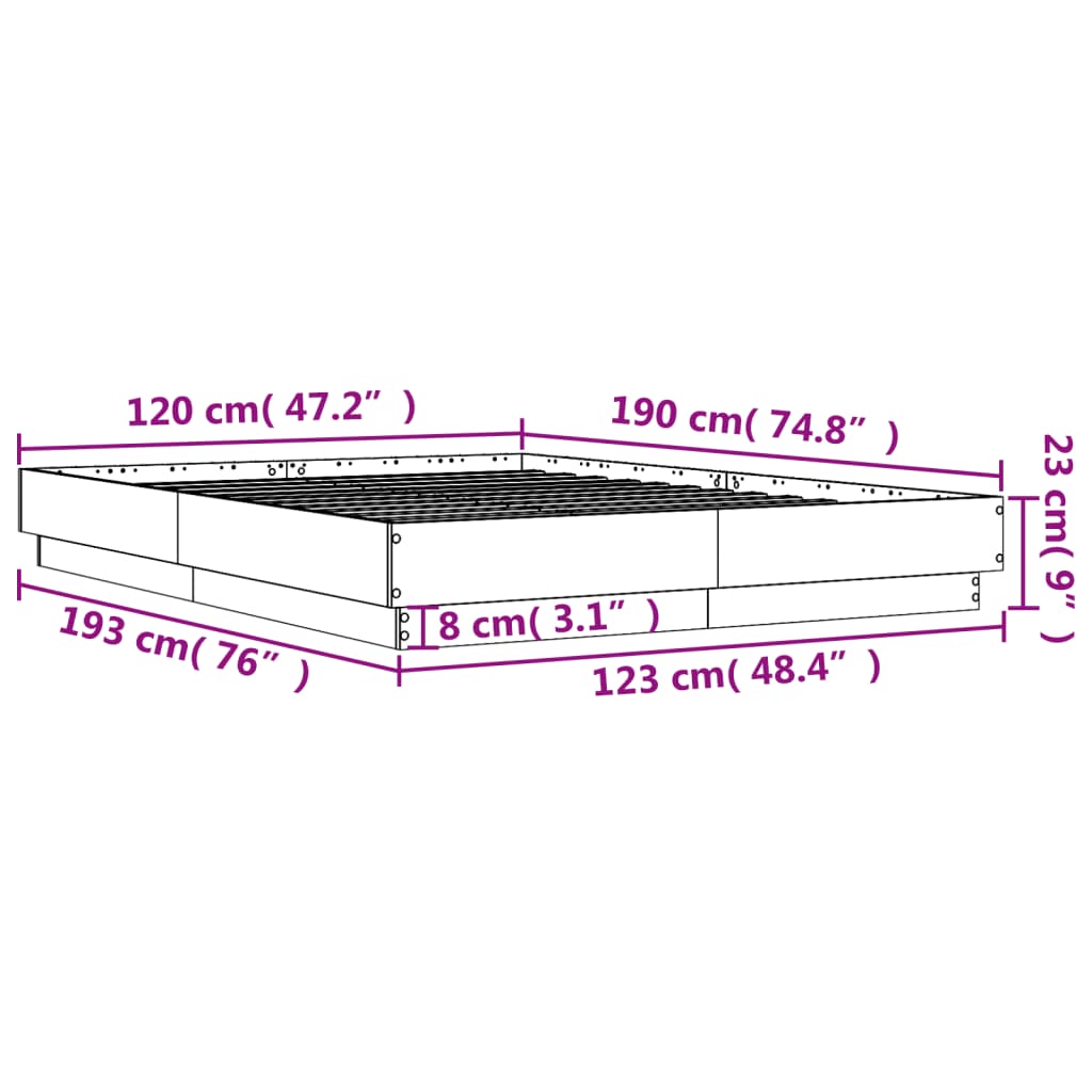 Okvir za krevet boja hrasta 120x190 cm od konstruiranog drva