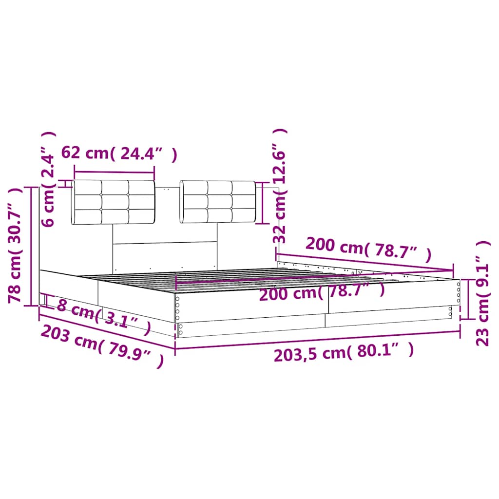 Okvir kreveta s uzglavljem bijeli 200x200 cm konstruirano drvo