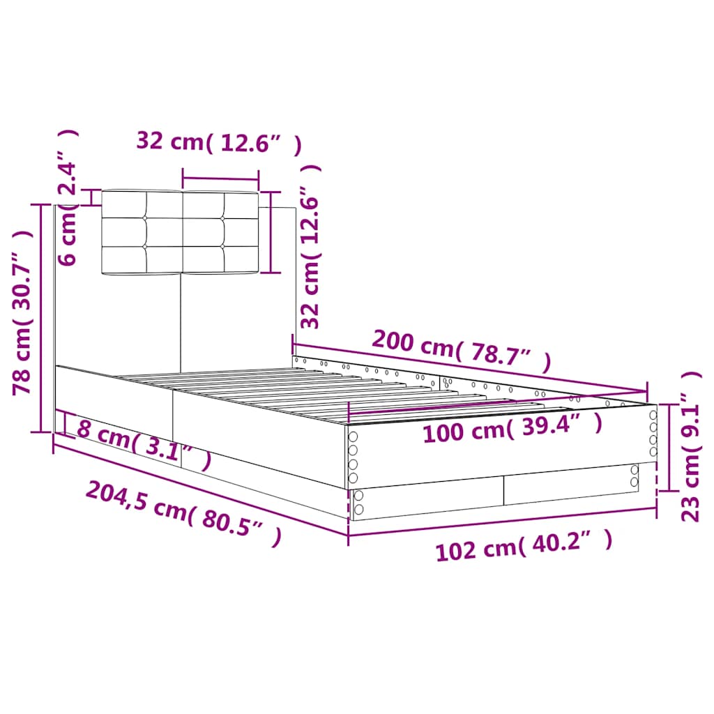 Okvir za krevet s uzglavljem smeđa boja hrasta 100x200cm drveni