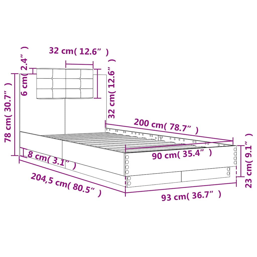 Okvir za krevet s uzglavljem boja hrasta 90x200 cm drveni