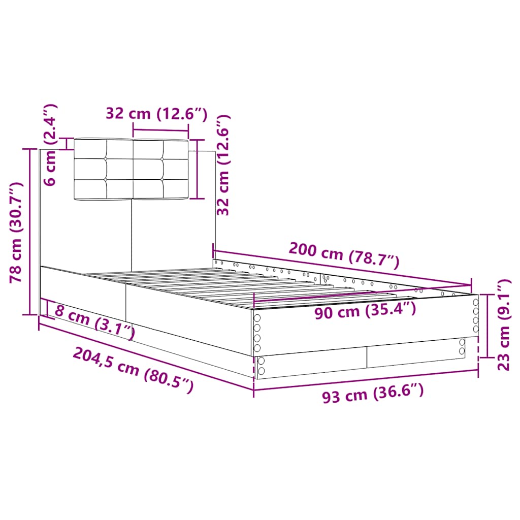 Okvir za krevet s uzglavljem smeđa boja hrasta 90x200 cm drveni