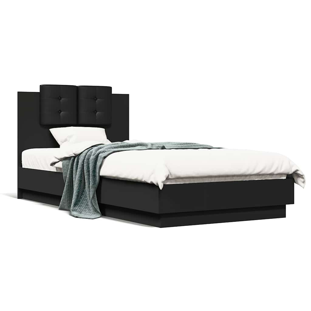 Okvir za krevet s uzglavljem crni 75x190 cm konstruirano drvo