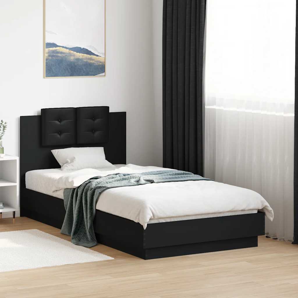 Okvir za krevet s uzglavljem crni 75x190 cm konstruirano drvo