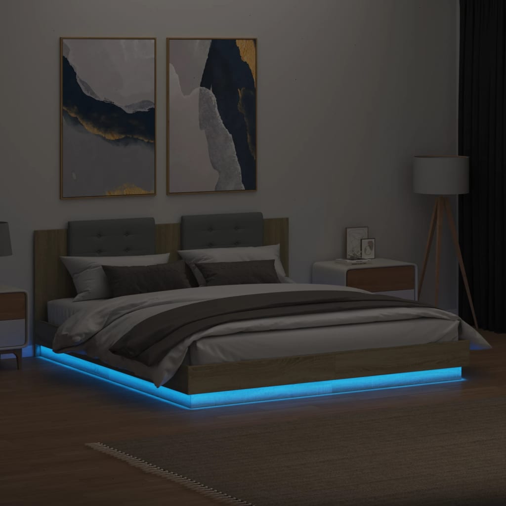 Okvir kreveta s uzglavljem LED boja hrasta sonome 200 x 200 cm
