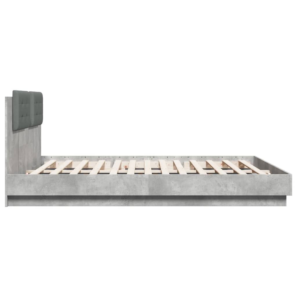 Okvir kreveta s uzglavljem LED siva boja betona 200 x 200 cm