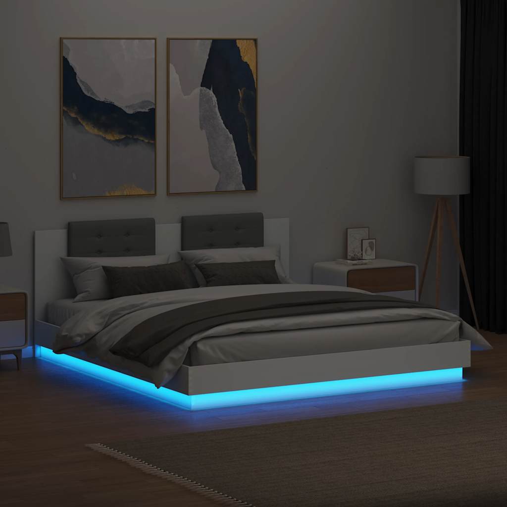 Okvir kreveta s uzglavljem i LED svjetlima bijeli 180 x 200 cm