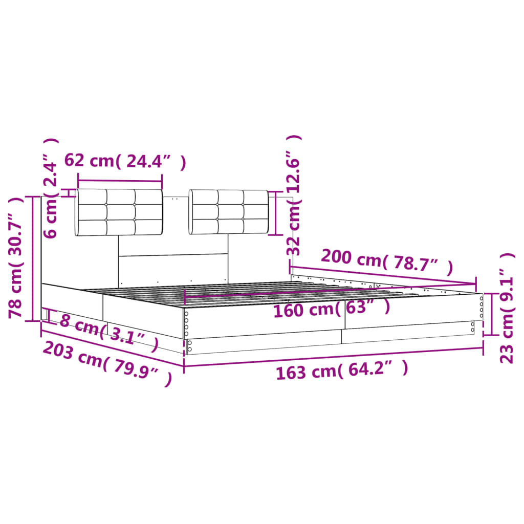 Okvir kreveta s uzglavljem i LED svjetlima bijeli 160 x 200 cm