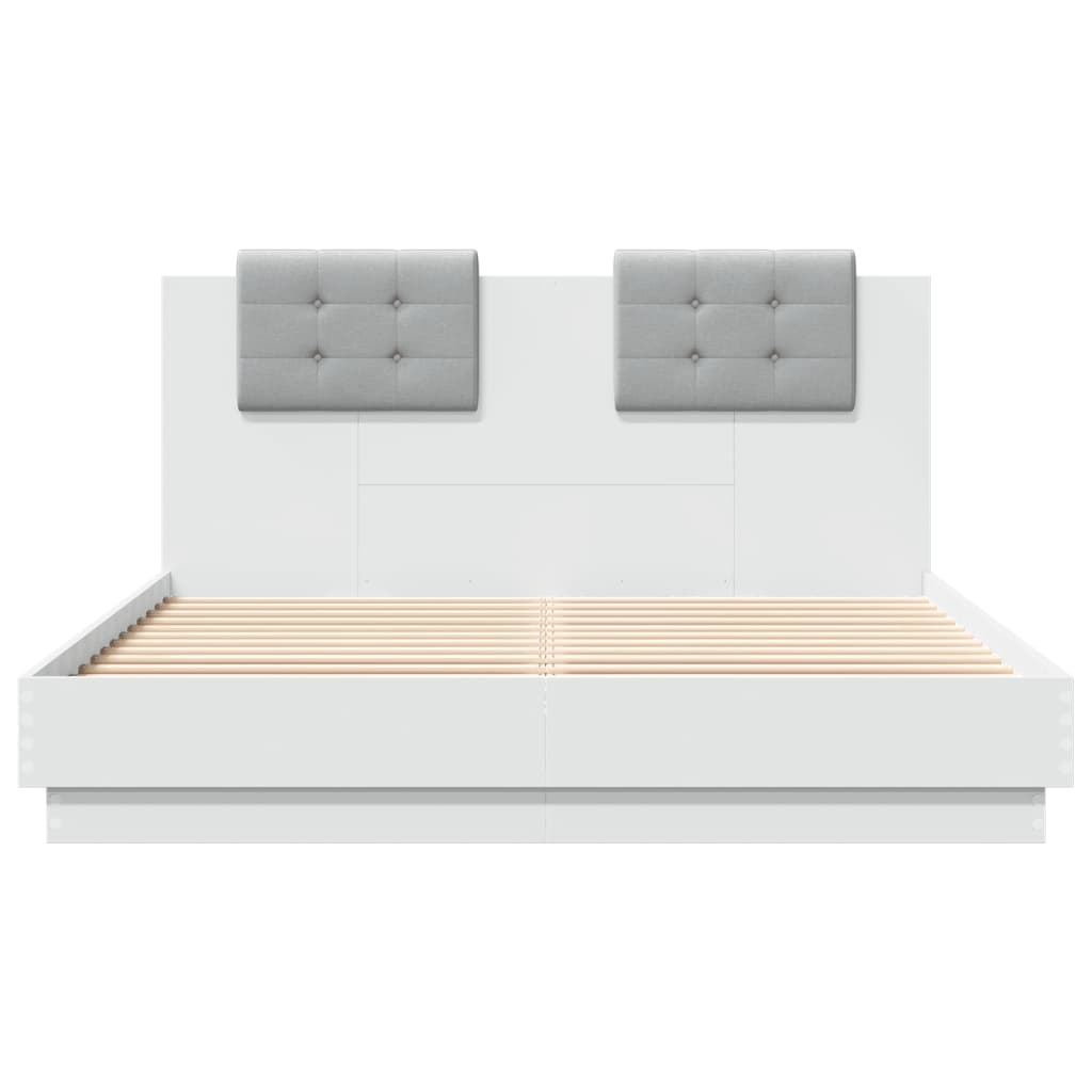 Okvir kreveta s uzglavljem i LED svjetlima bijeli 150 x 200 cm