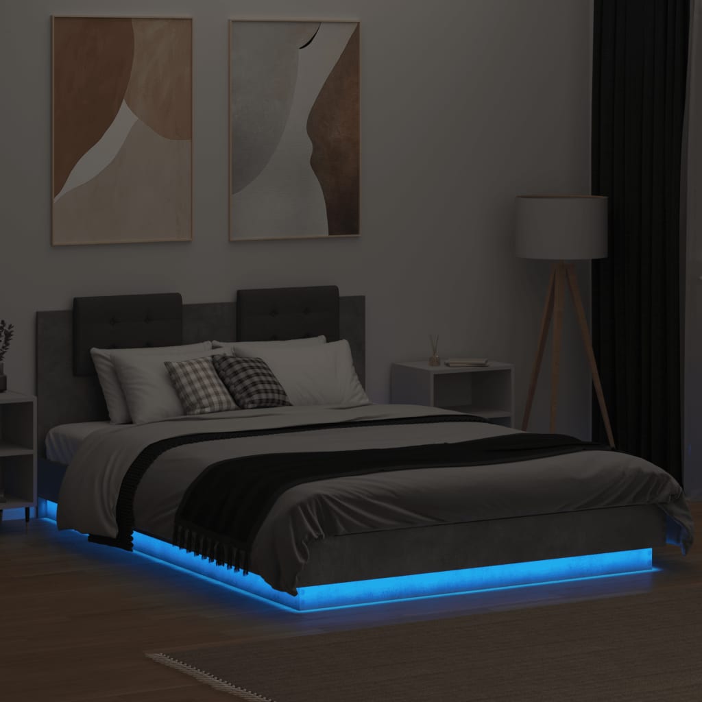 Okvir kreveta s uzglavljem LED siva boja betona 150 x 200 cm