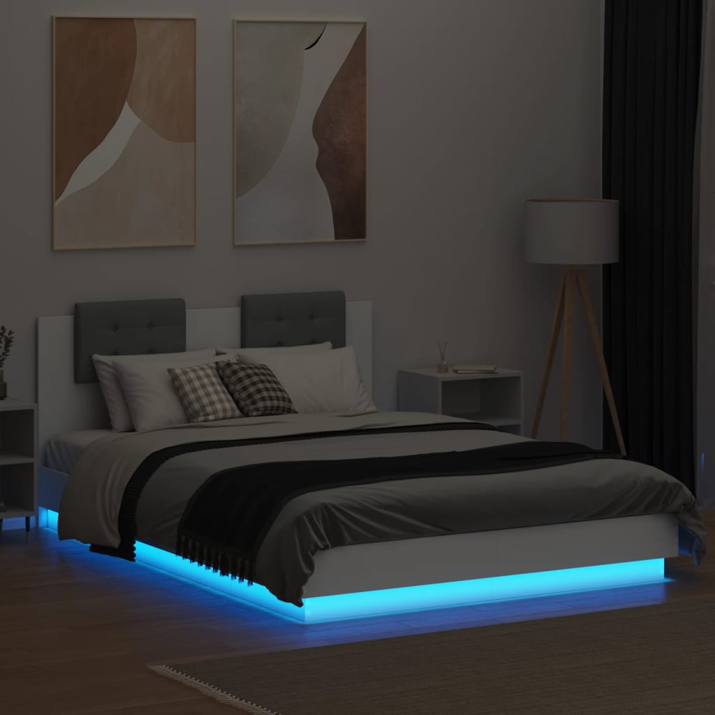 Okvir kreveta s uzglavljem i LED svjetlima bijeli 120 x 200 cm