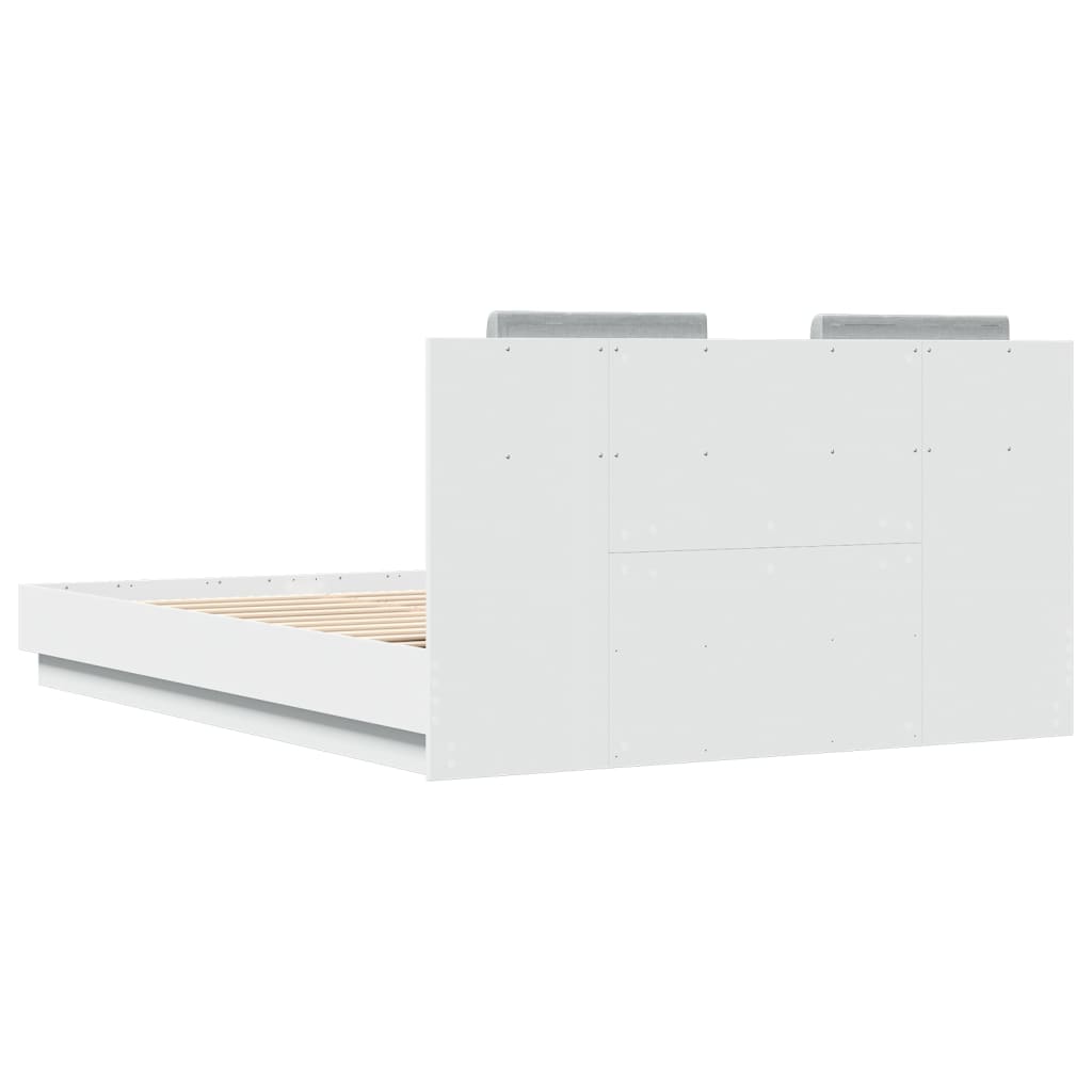 Okvir kreveta s uzglavljem i LED svjetlima bijeli 120 x 200 cm