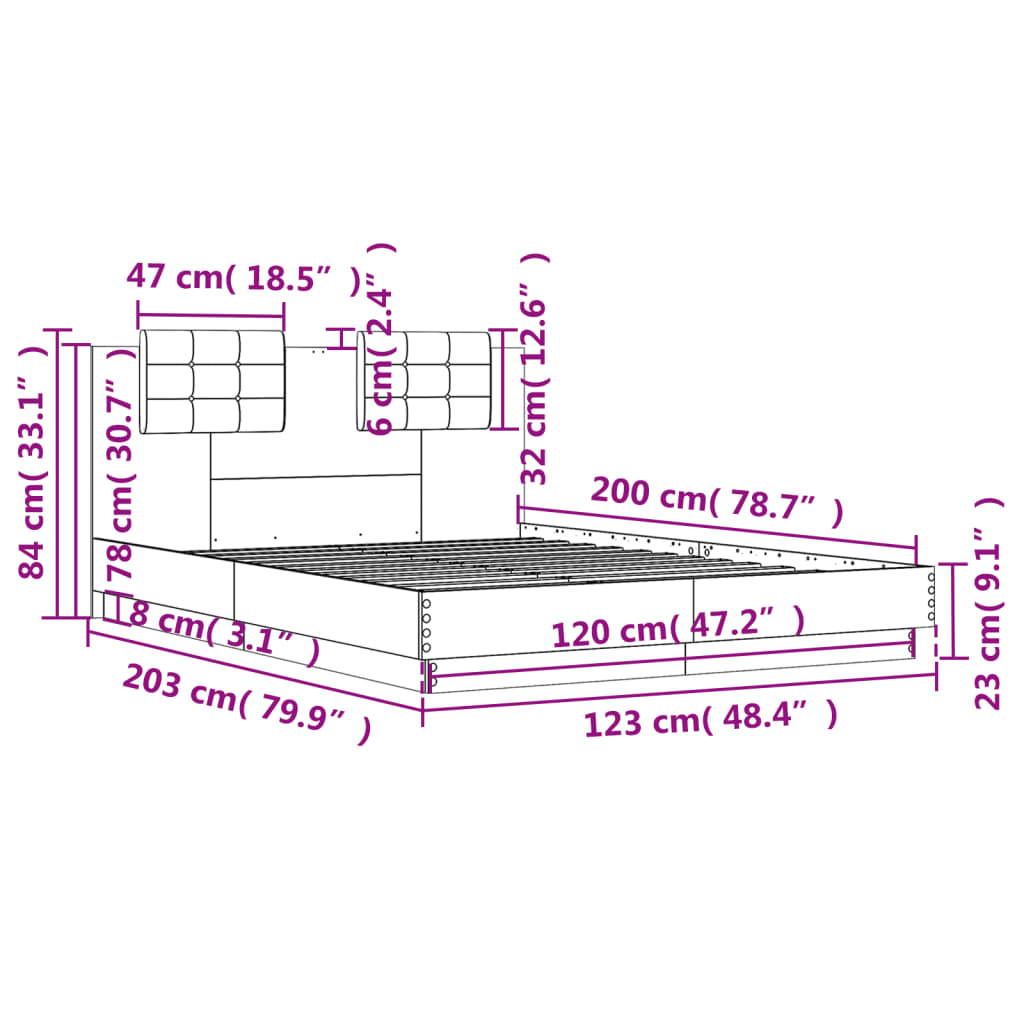 Okvir kreveta s uzglavljem LED boja dimljenog hrasta 120x200 cm