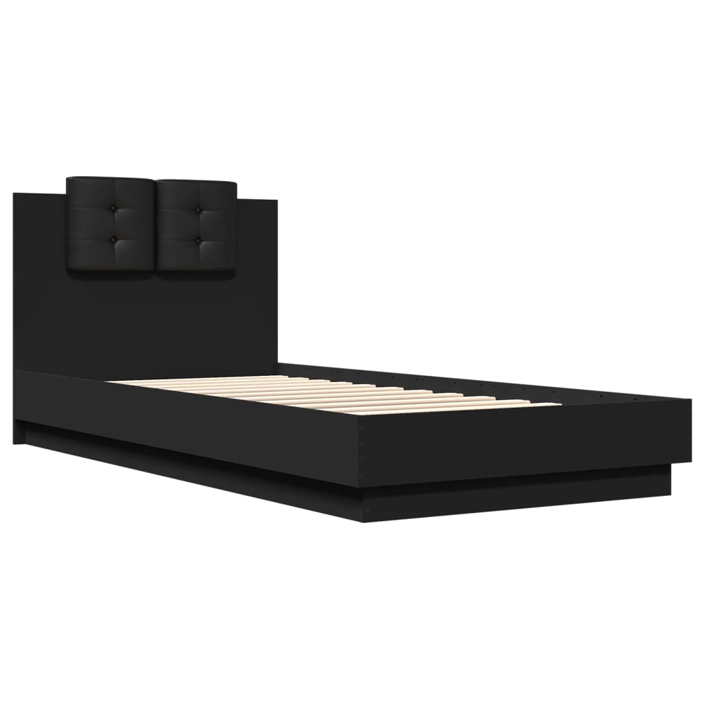 Okvir kreveta s uzglavljem i LED svjetlima crni 100 x 200 cm