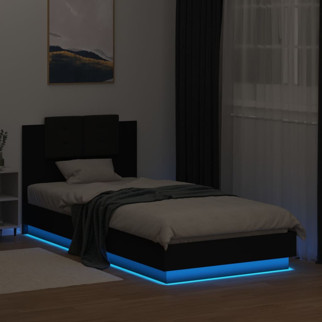 Okvir kreveta s uzglavljem i LED svjetlima crni 100 x 200 cm