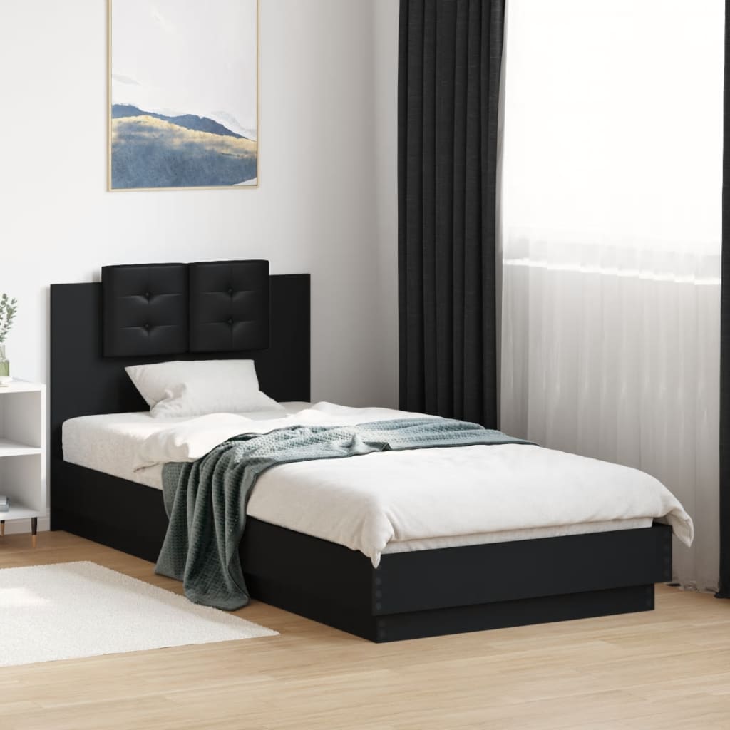 Okvir kreveta s uzglavljem i LED svjetlima crni 100 x 200 cm