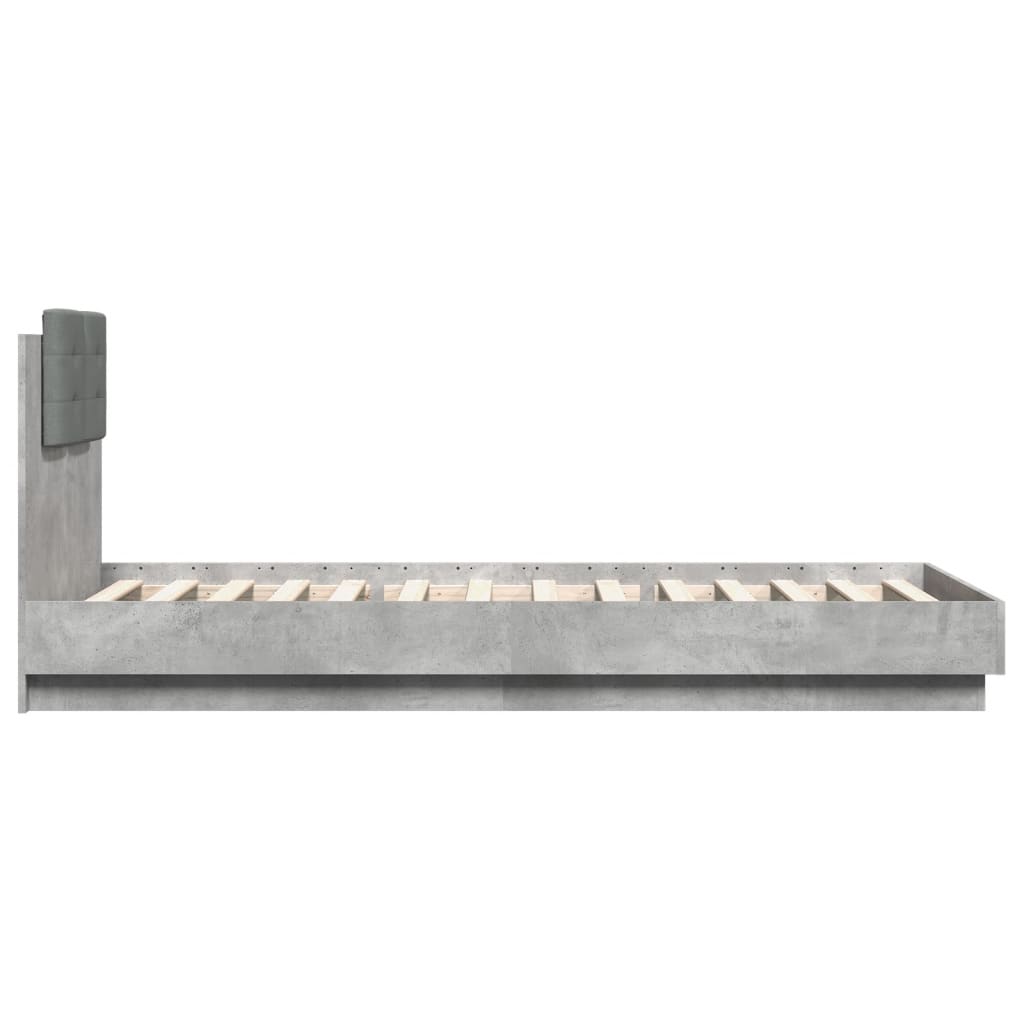 Okvir kreveta s uzglavljem LED siva boja betona 100 x 200 cm