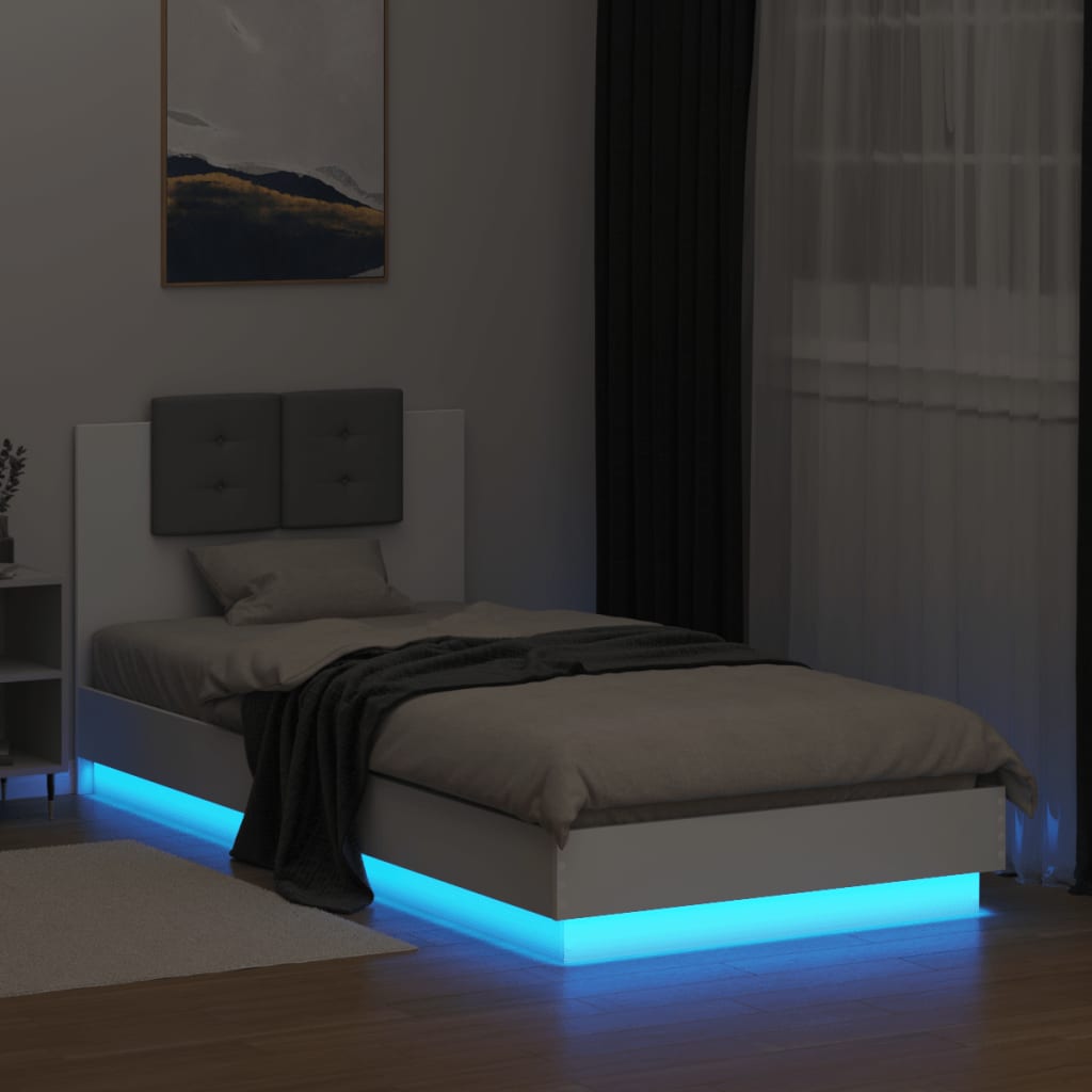 Okvir za krevet s uzglavljem i LED svjetlima bijeli 90x200 cm