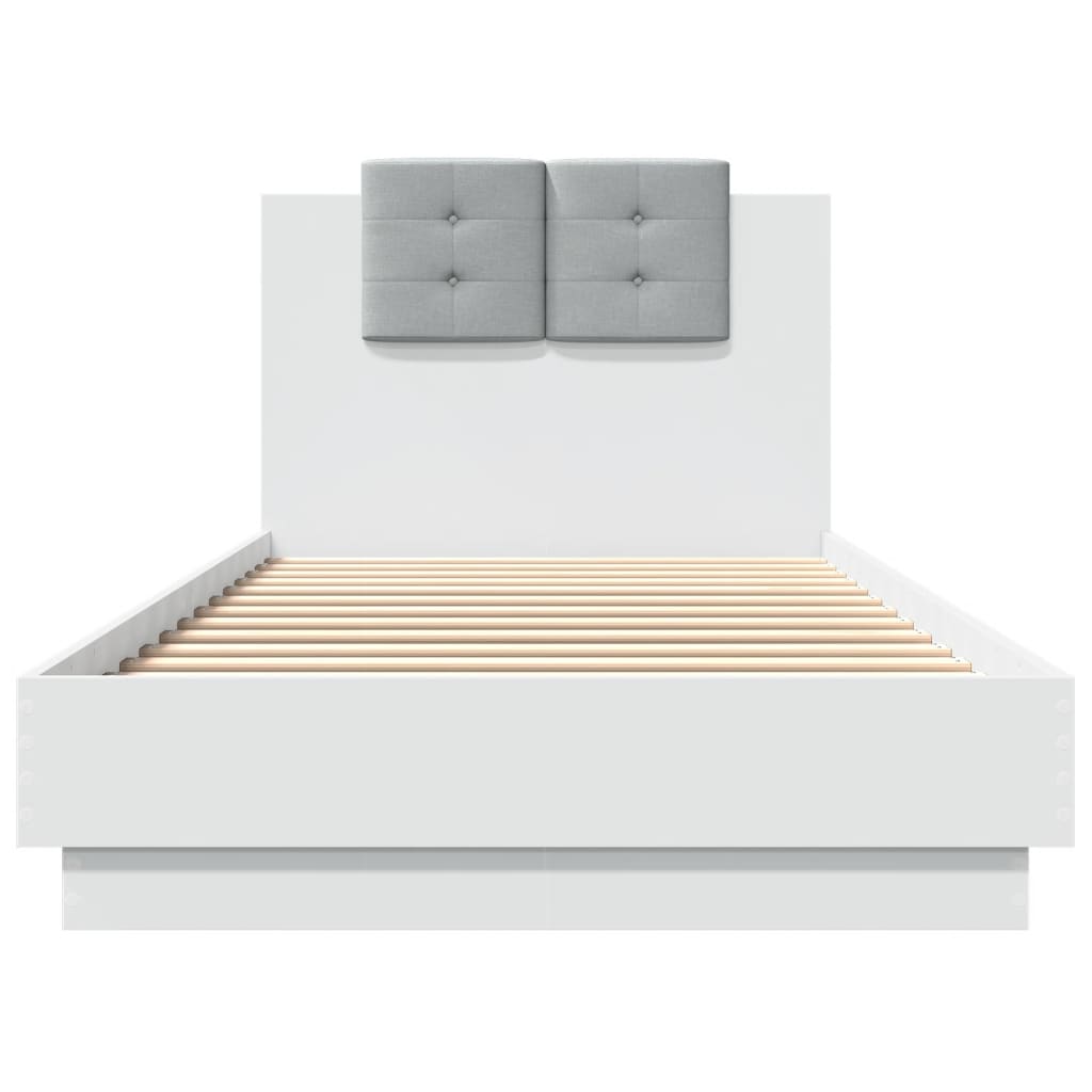 Okvir za krevet s uzglavljem i LED svjetlima bijeli 90x200 cm