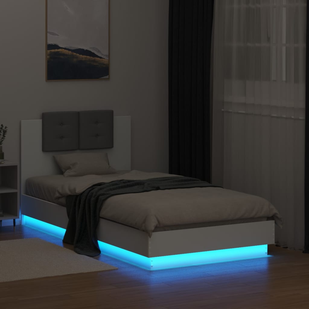 Okvir za krevet s uzglavljem i LED svjetlima bijeli 90x190 cm