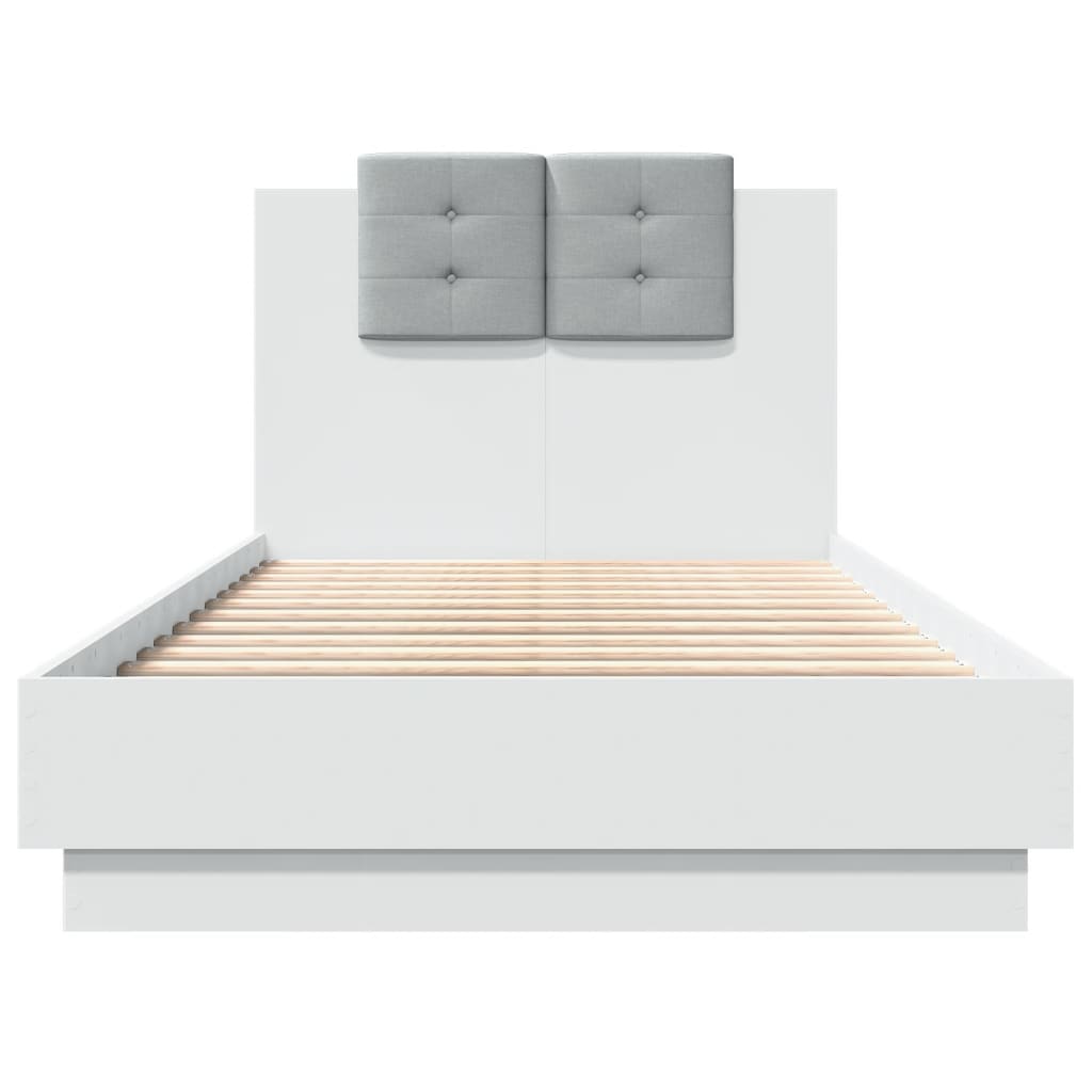 Okvir za krevet s uzglavljem i LED svjetlima bijeli 90x190 cm
