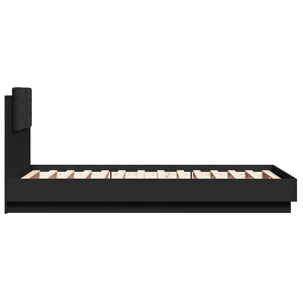 Okvir za krevet s uzglavljem i LED svjetlima crni 75x190 cm