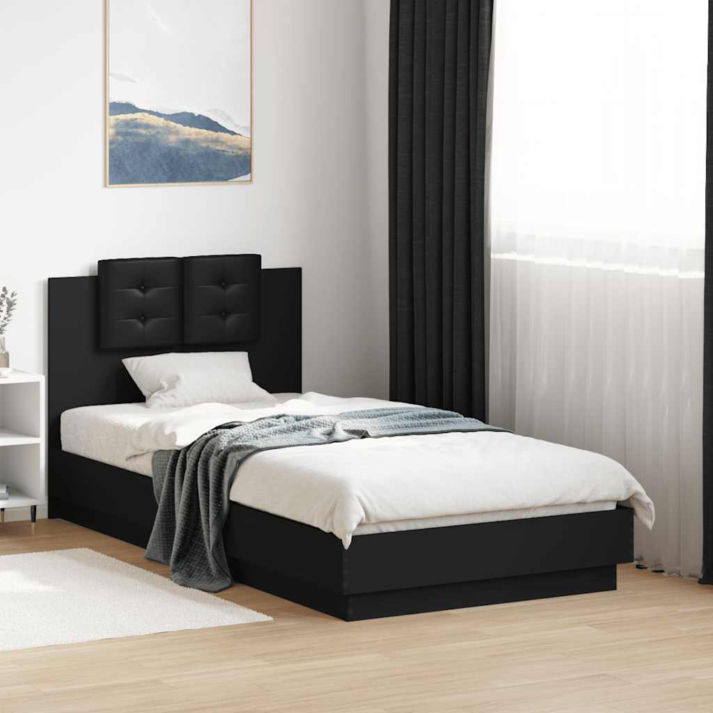 Okvir za krevet s uzglavljem i LED svjetlima crni 75x190 cm