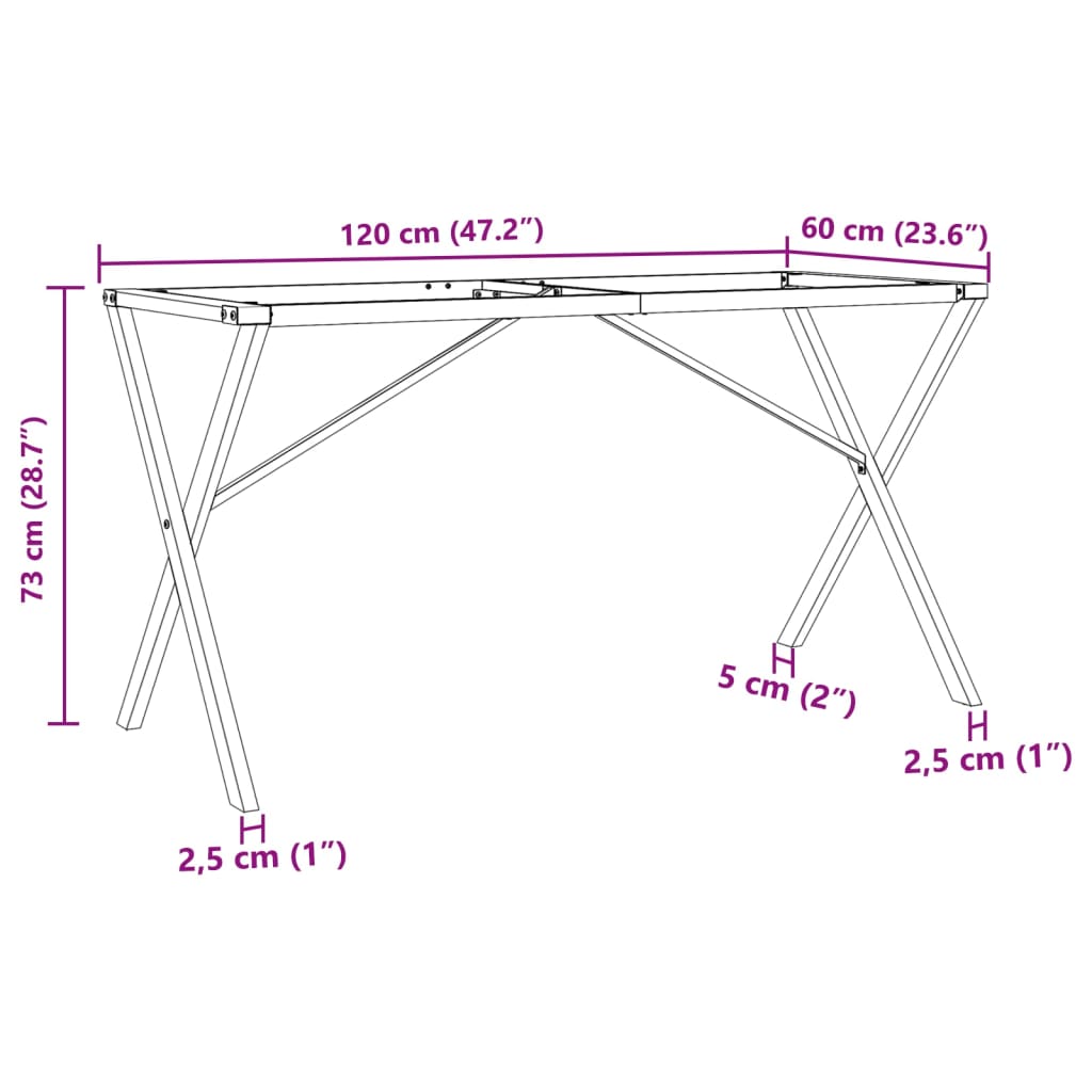 Noge za blagovaonski stol X-oblika 120x60x73cm čelik
