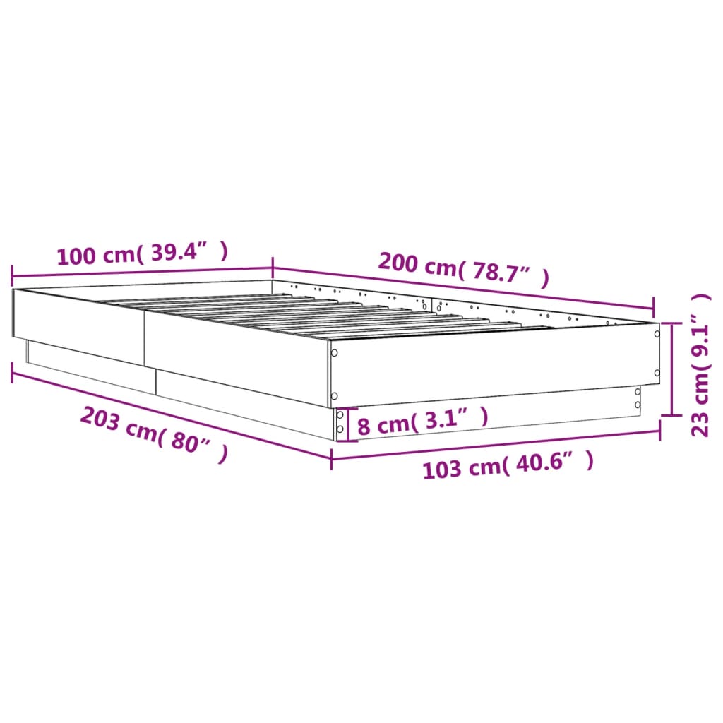 Okvir za krevet s LED svjetlima bijeli 100 x 200 cm
