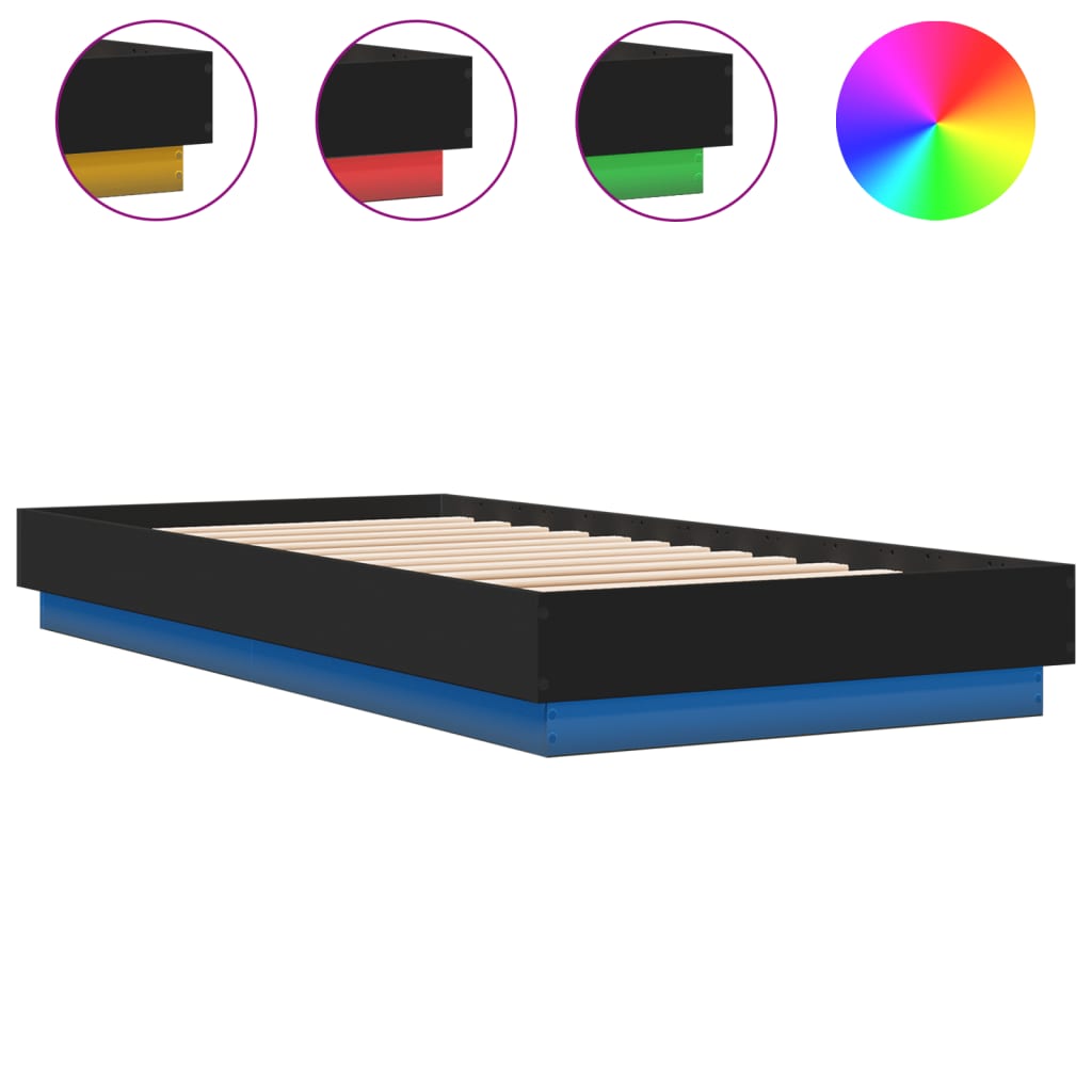 Okvir za krevet s LED svjetlima crni 100 x 200 cm