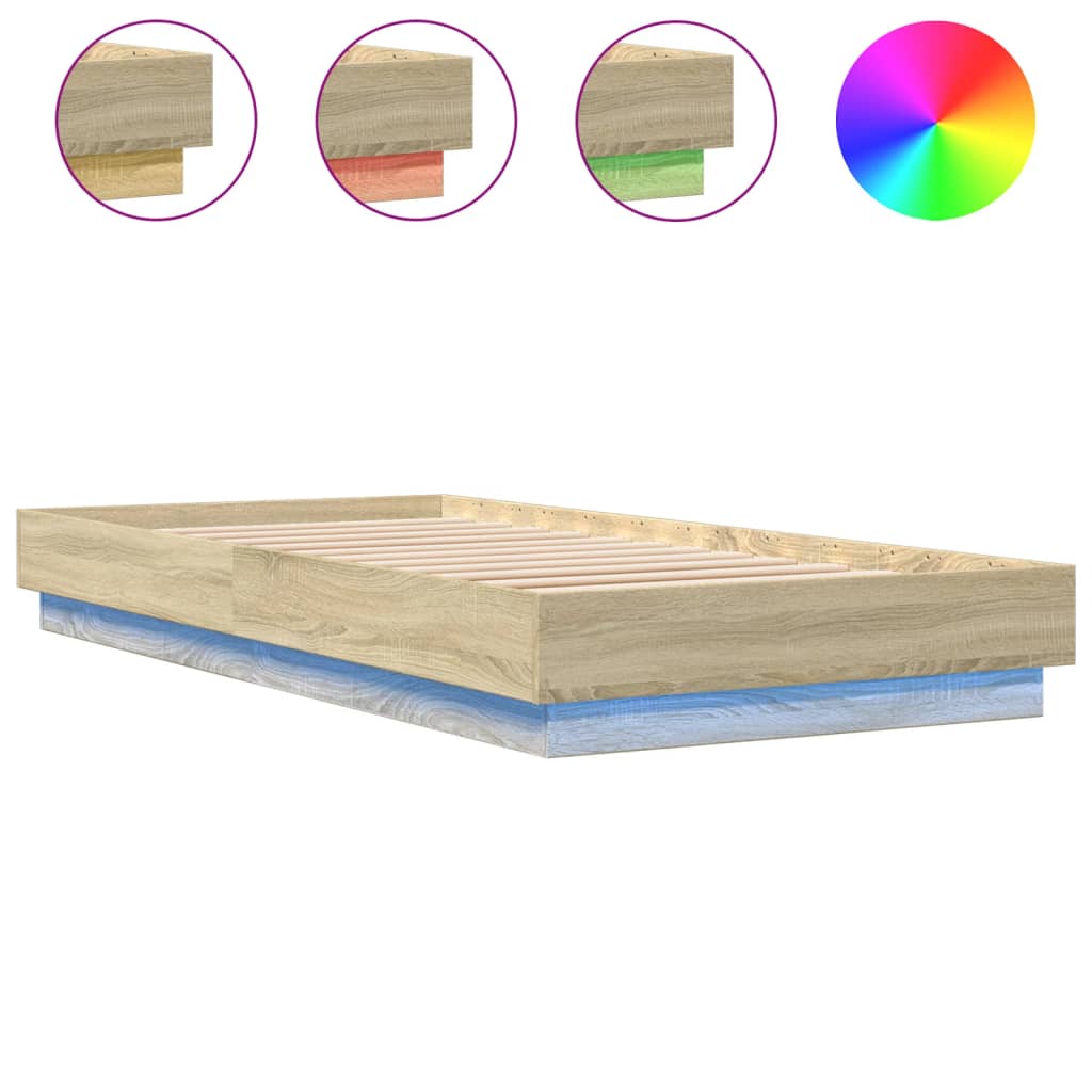 Okvir za krevet s LED svjetlima boja hrasta sonome 100 x 200 cm
