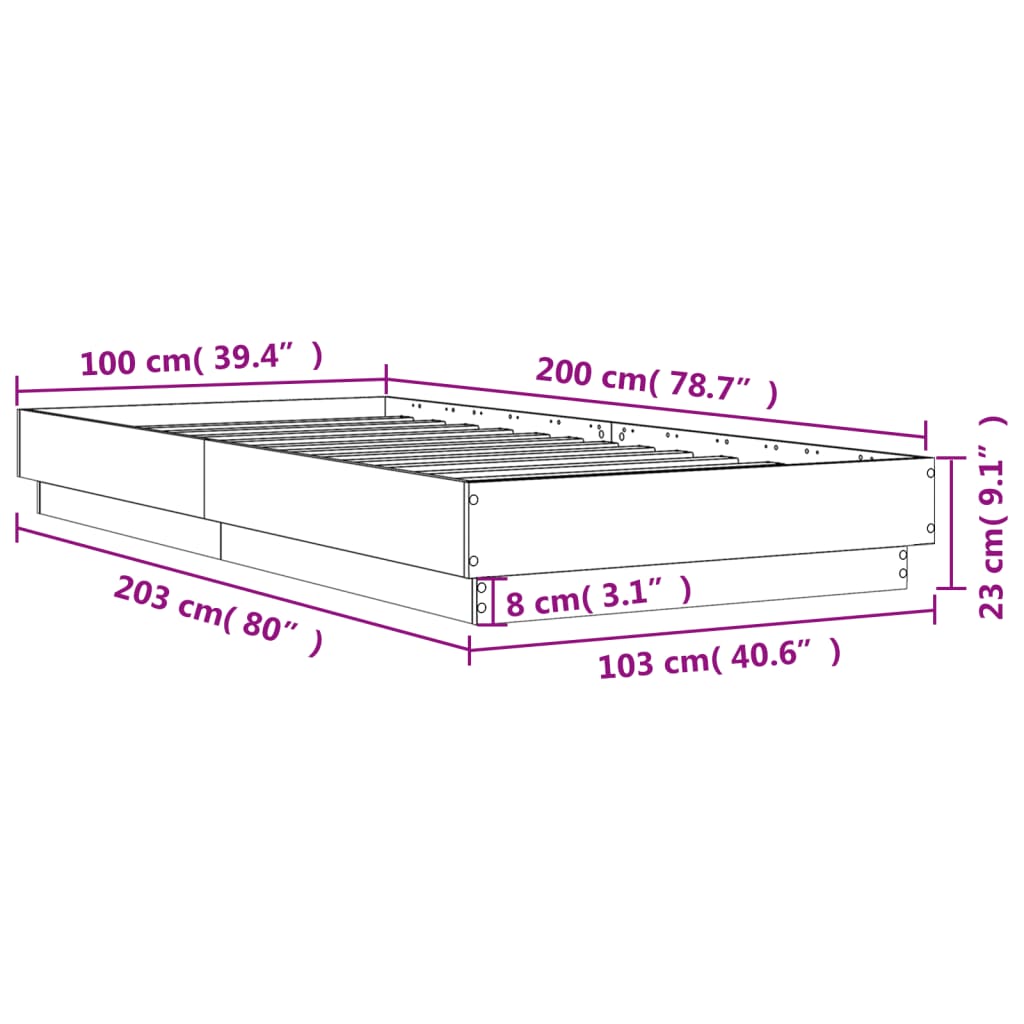 Okvir za krevet s LED svjetlima dimljena boja hrasta 100x200 cm