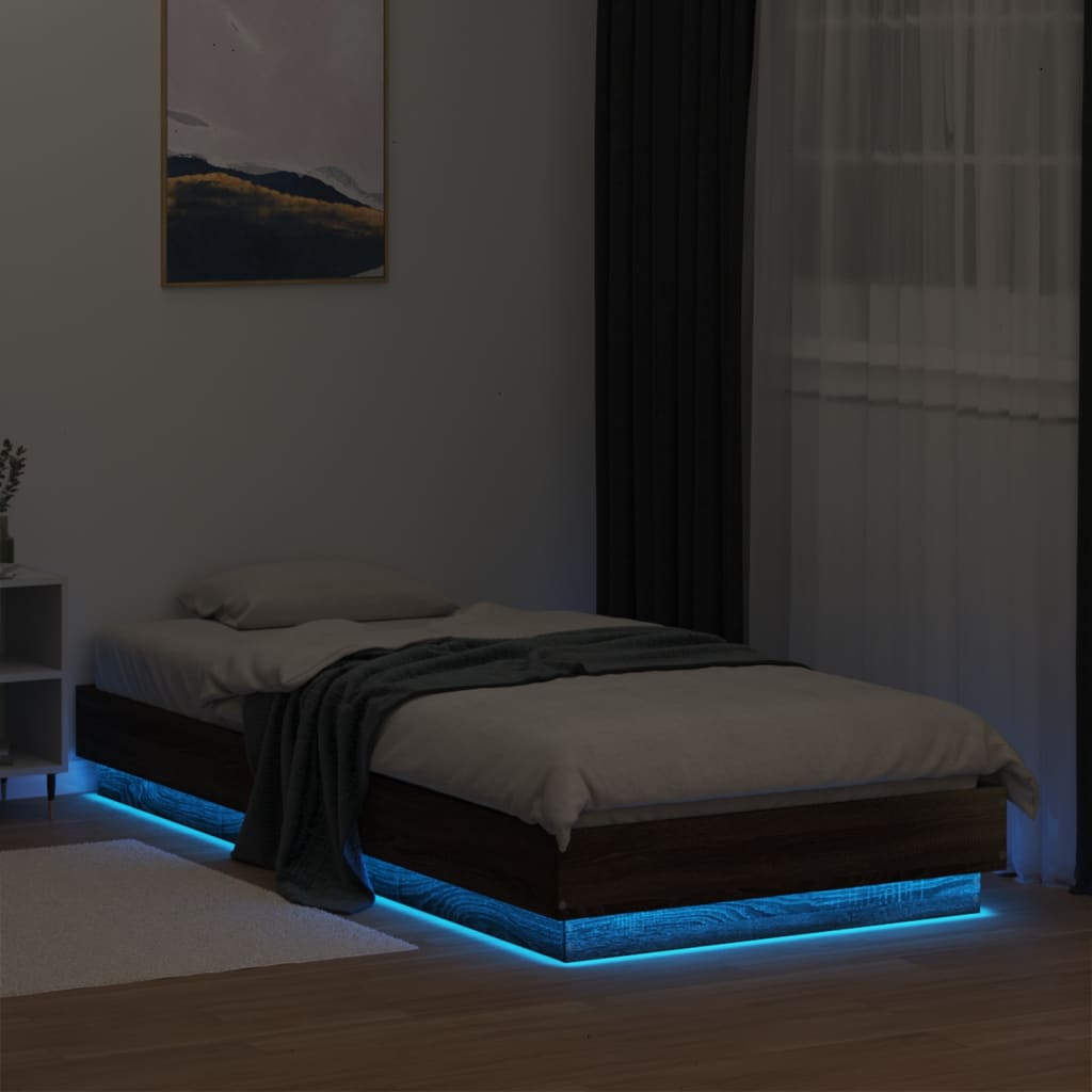 Okvir za krevet s LED svjetlima smeđa boja hrasta 100 x 200 cm