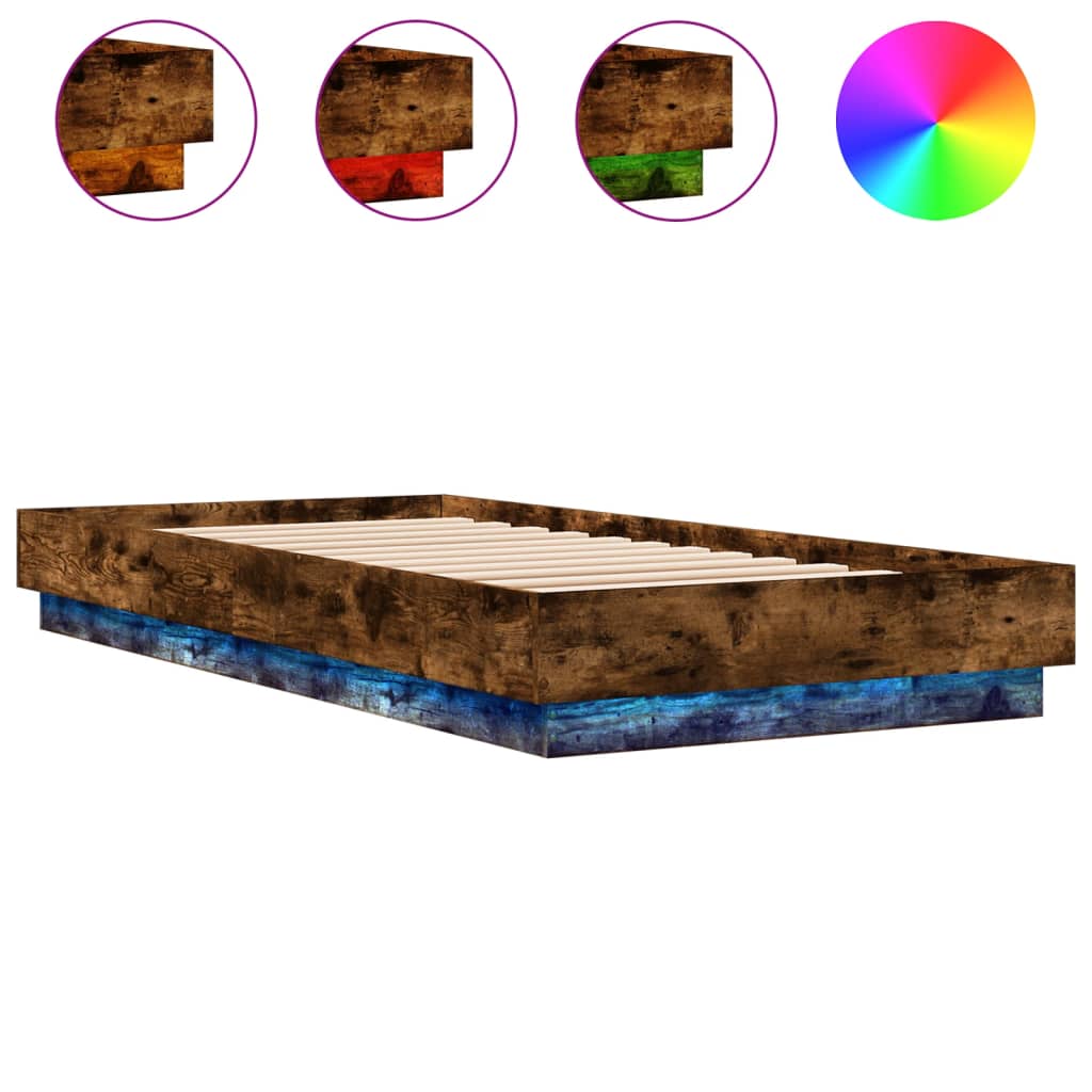 Okvir za krevet s LED svjetlima dimljena boja hrasta 90x200 cm