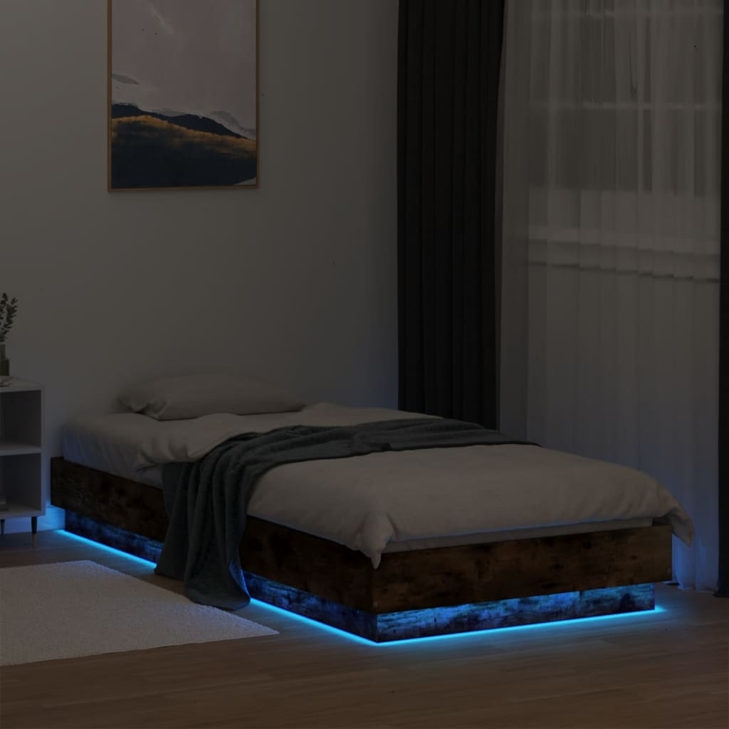 Okvir za krevet s LED svjetlima dimljena boja hrasta 90x200 cm