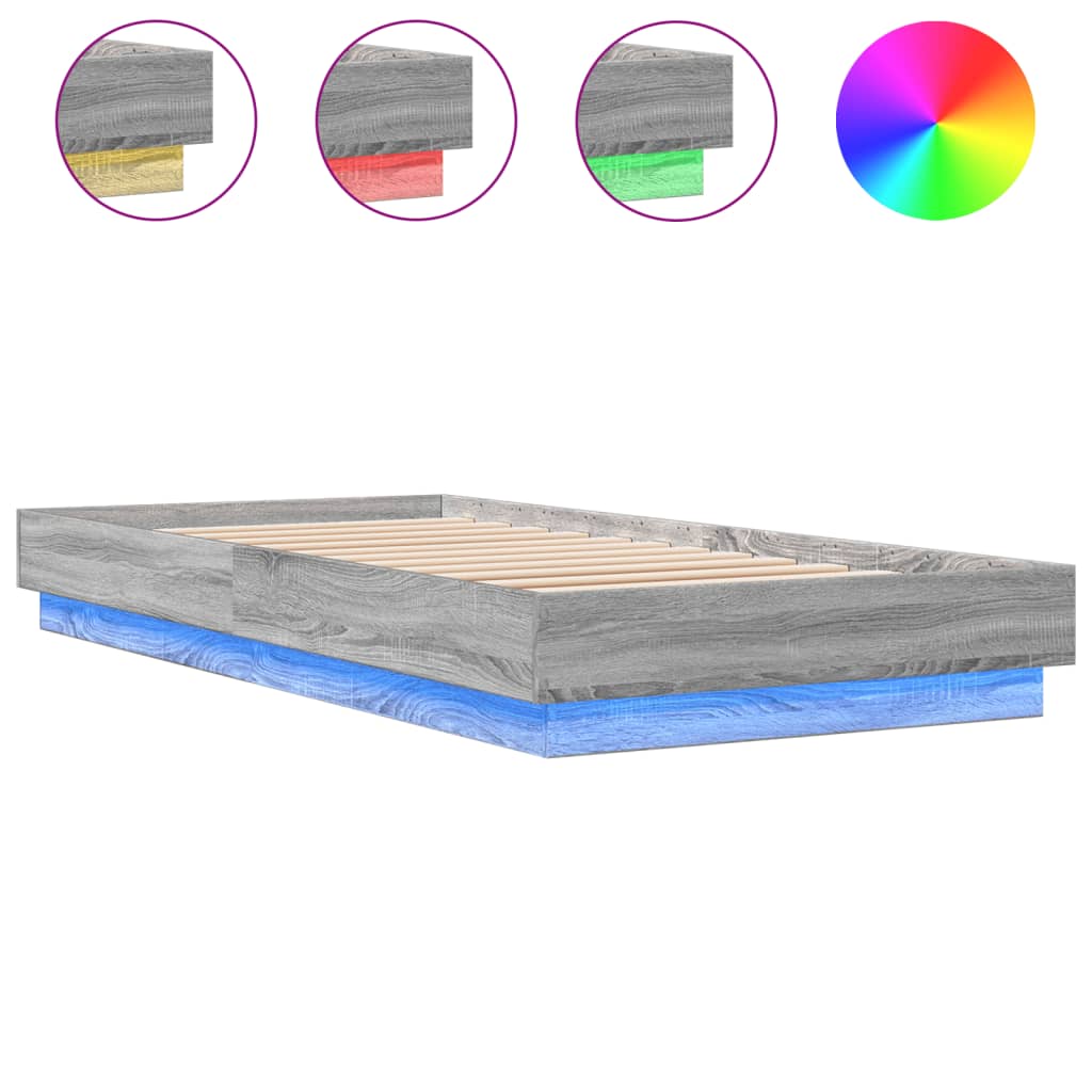 Okvir za krevet s LED svjetlima siva boja hrasta 90 x 200 cm