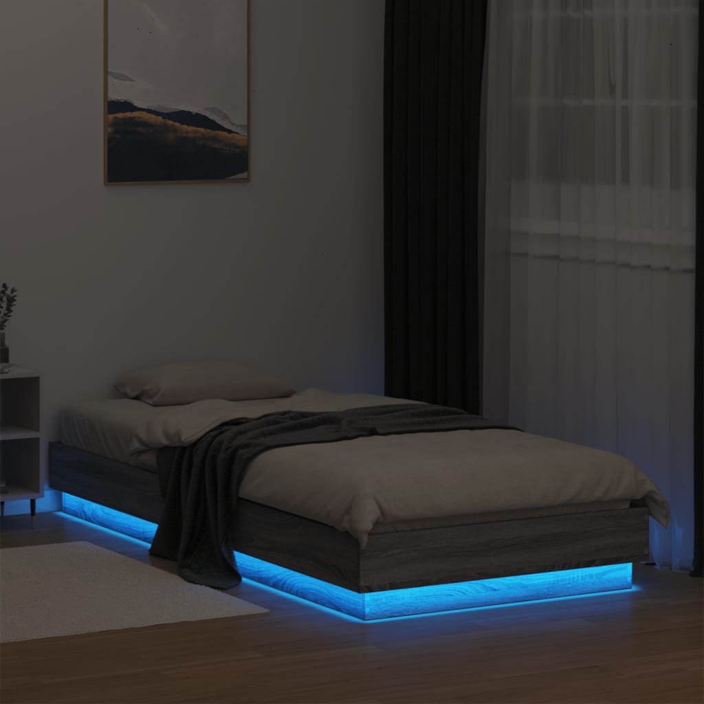Okvir za krevet s LED svjetlima siva boja hrasta 90 x 200 cm