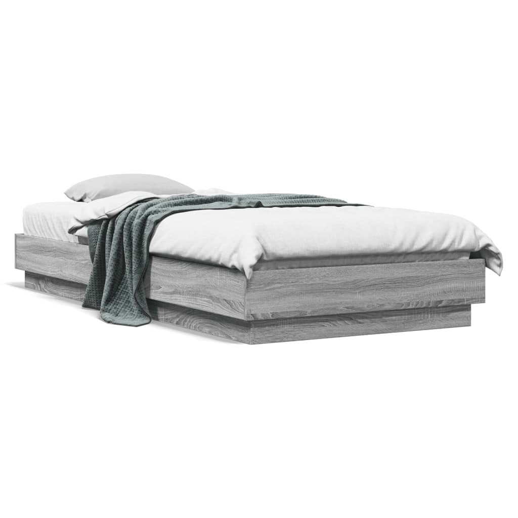 Okvir za krevet s LED svjetlima siva boja hrasta 90 x 200 cm