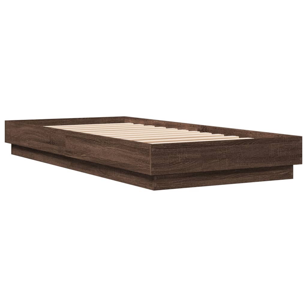 Okvir za krevet s LED svjetlima smeđa boja hrasta 90 x 200 cm