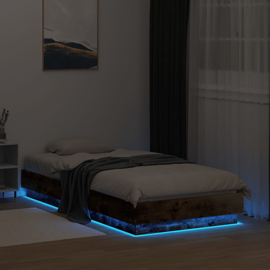 Okvir kreveta s LED svjetlima dimljena boja hrasta 90 x 190 cm