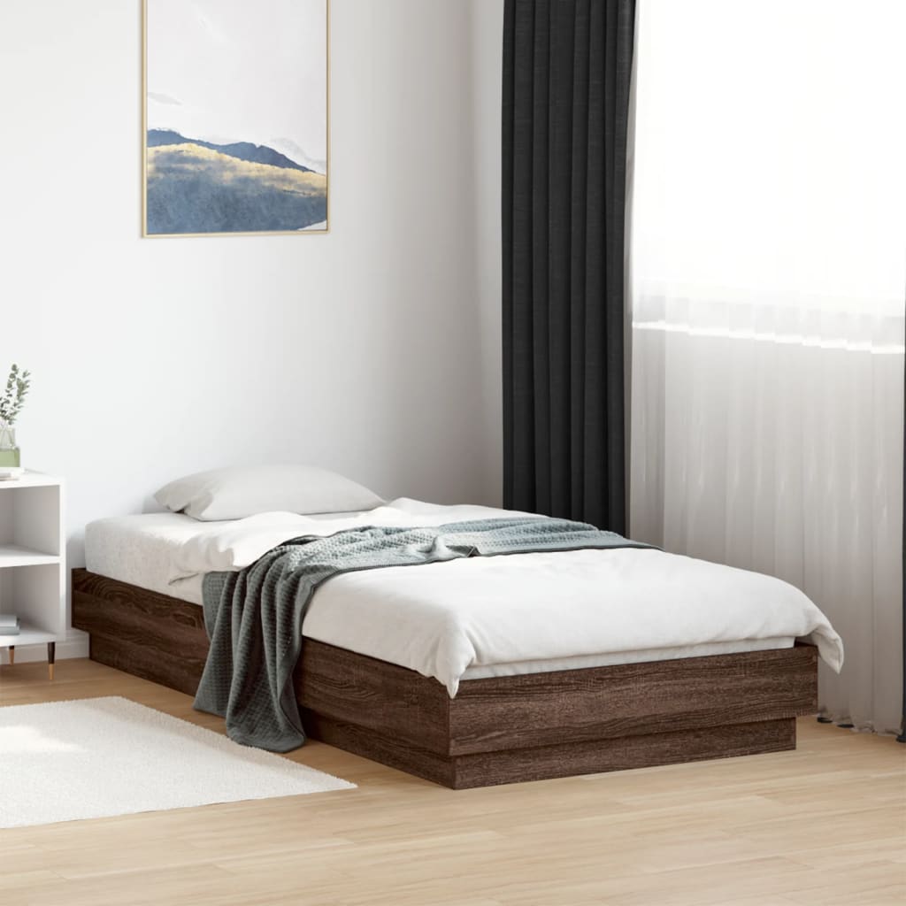 Okvir kreveta s LED svjetlima boja smeđeg hrasta 90 x 190 cm